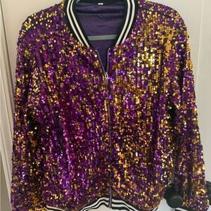 Sequin Bomber Jacket - Purple and Gold